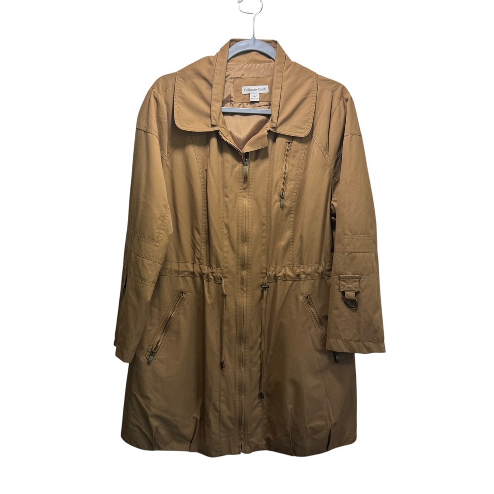 Coldwater Creek Light Cinched Waist Raincoat Anorak Jacket Women10-12 Taupe